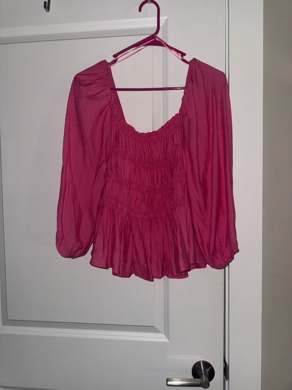 Women's Pink Peasant Blouse - Lightweight Smocked Top